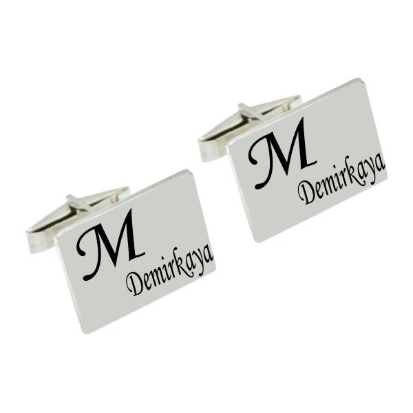 Gümüş Kare Plaka İsimli Kol Düğmesi
