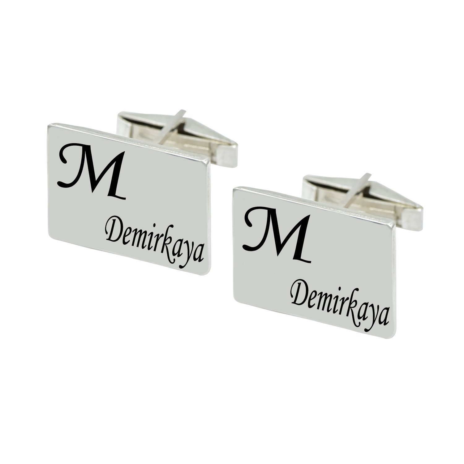 Gümüş Kare Plaka İsimli Kol Düğmesi