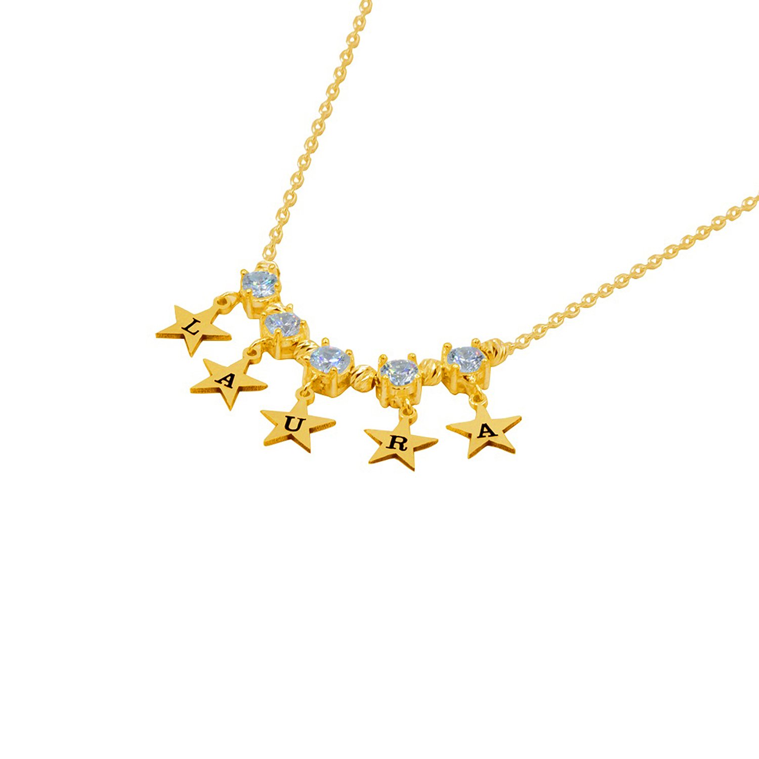 Gümüş Tek Taş Yıldızlı İsimli Kolye