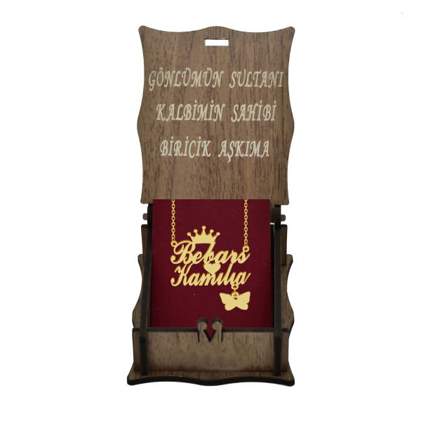 14, 22 Ayar Altın Taçlı Kelebekli 2 İsimli Kolye