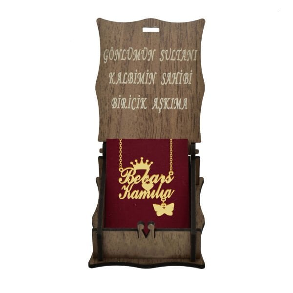 14, 22 Ayar Altın Taçlı Kelebekli 2 İsimli Kolye