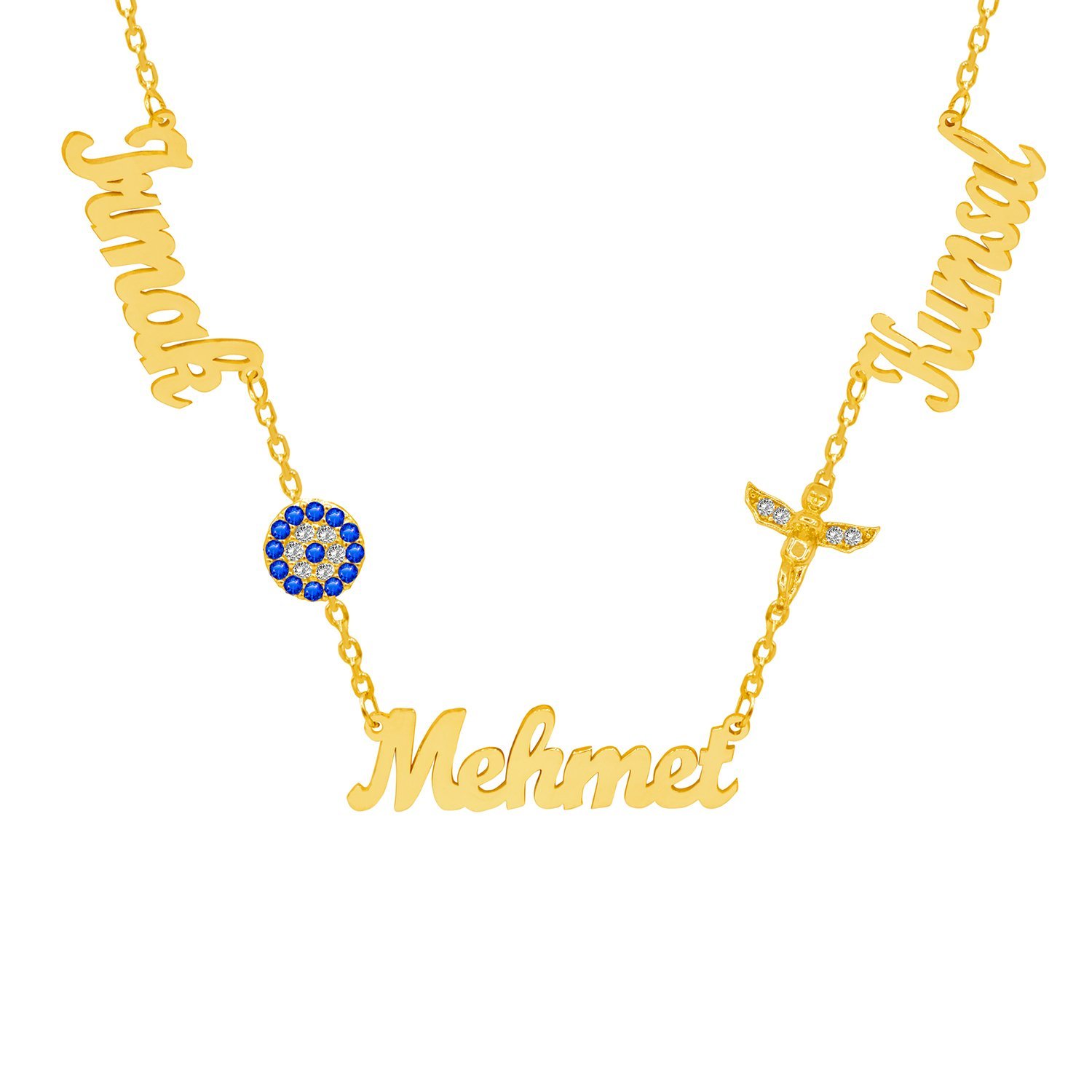 Gümüş Nazarlık Melek Figürü Üç İsimli Kolye