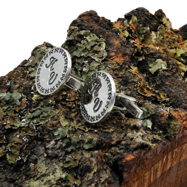 Gümüş Lazer İşleme Harfli Kol Düğmesi