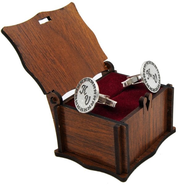 Gümüş Lazer İşleme Harfli Kol Düğmesi