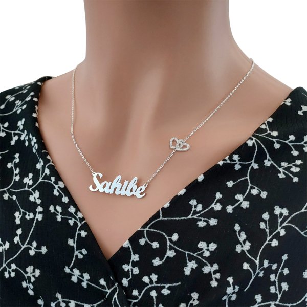 Gümüş Taşlı Kalpli İsimli Kolye