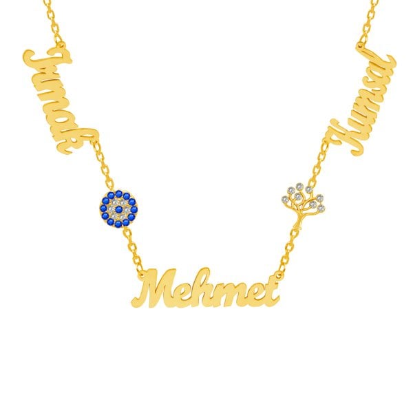 Gümüş Nazarlık Hayat Ağaçlı 3 İsimli Kolye