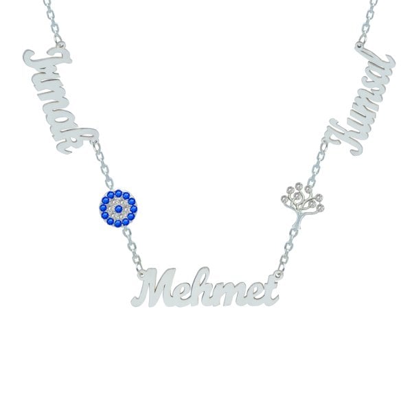 Gümüş Nazarlık Hayat Ağaçlı 3 İsimli Kolye