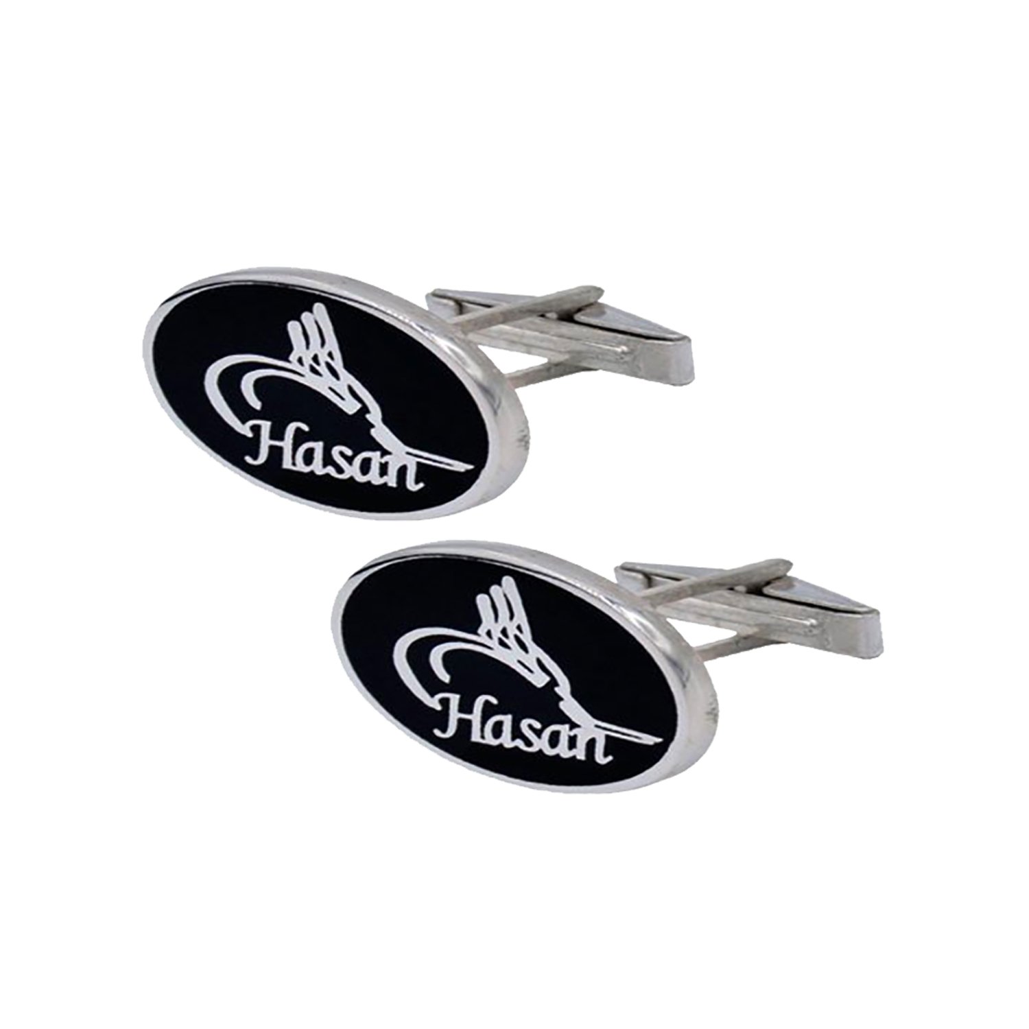 Gümüş Tuğralı Mineli Oval İsimli Kol Düğmesi