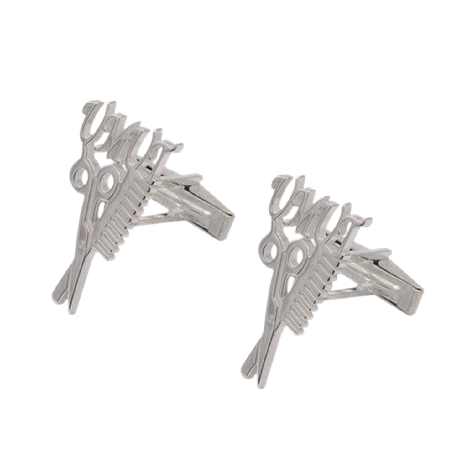 Gümüş Berber Kuaför Tarak Makas İsimli Kol Düğmesi