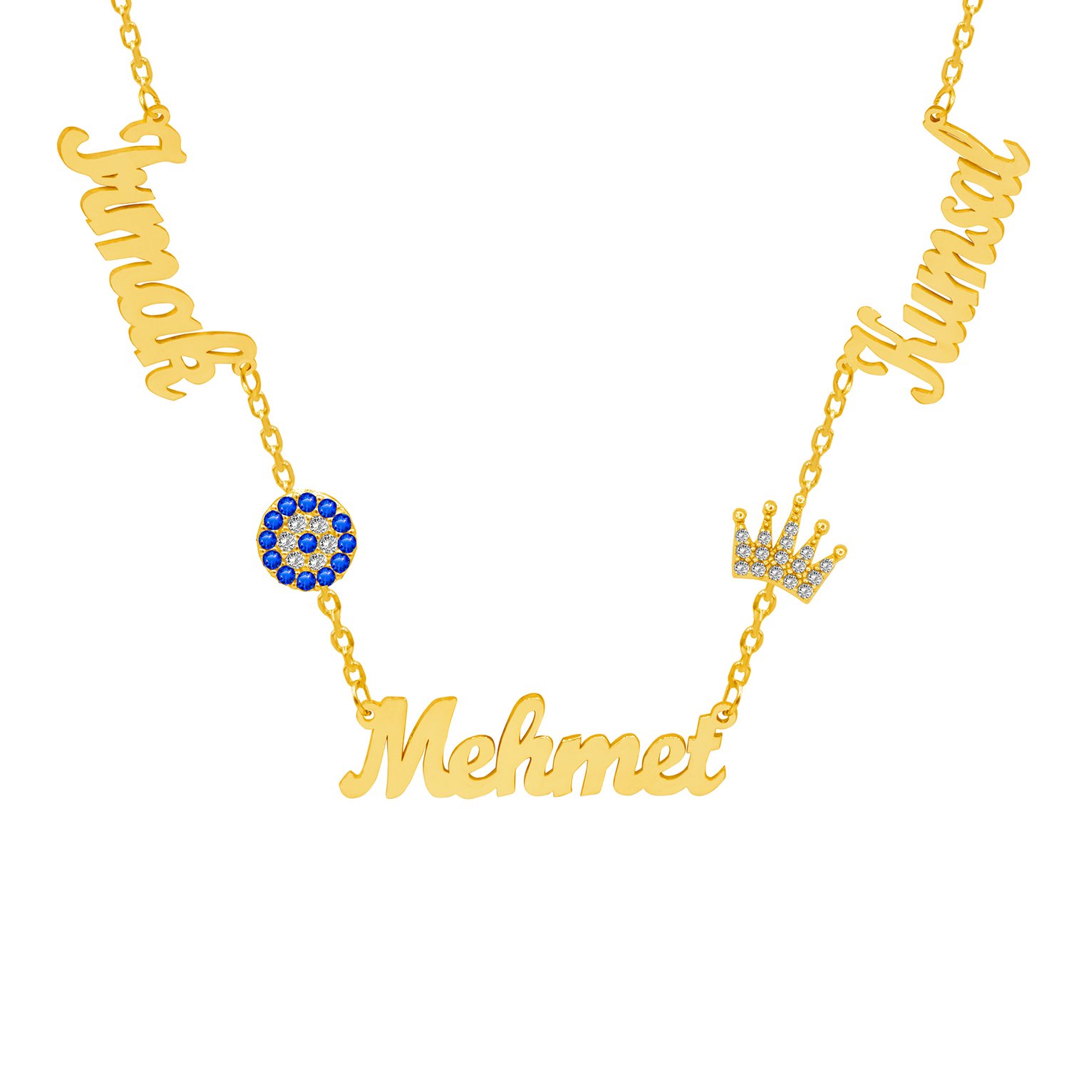 Gümüş Beyaz Renk Taçlı Nazarlıklı 3 İsimli Kolye