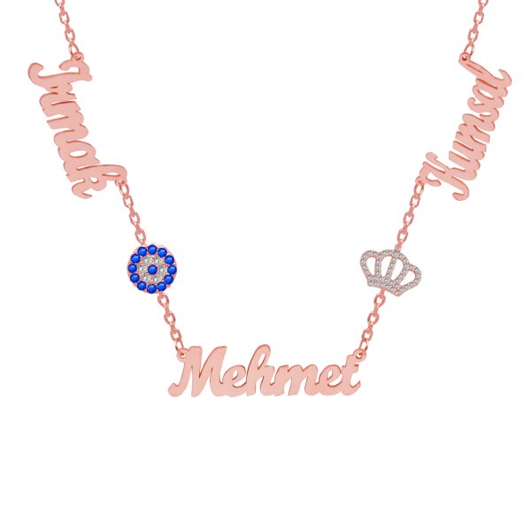 Gümüş Nazarlık Taçlı 3 İsimli Kolye