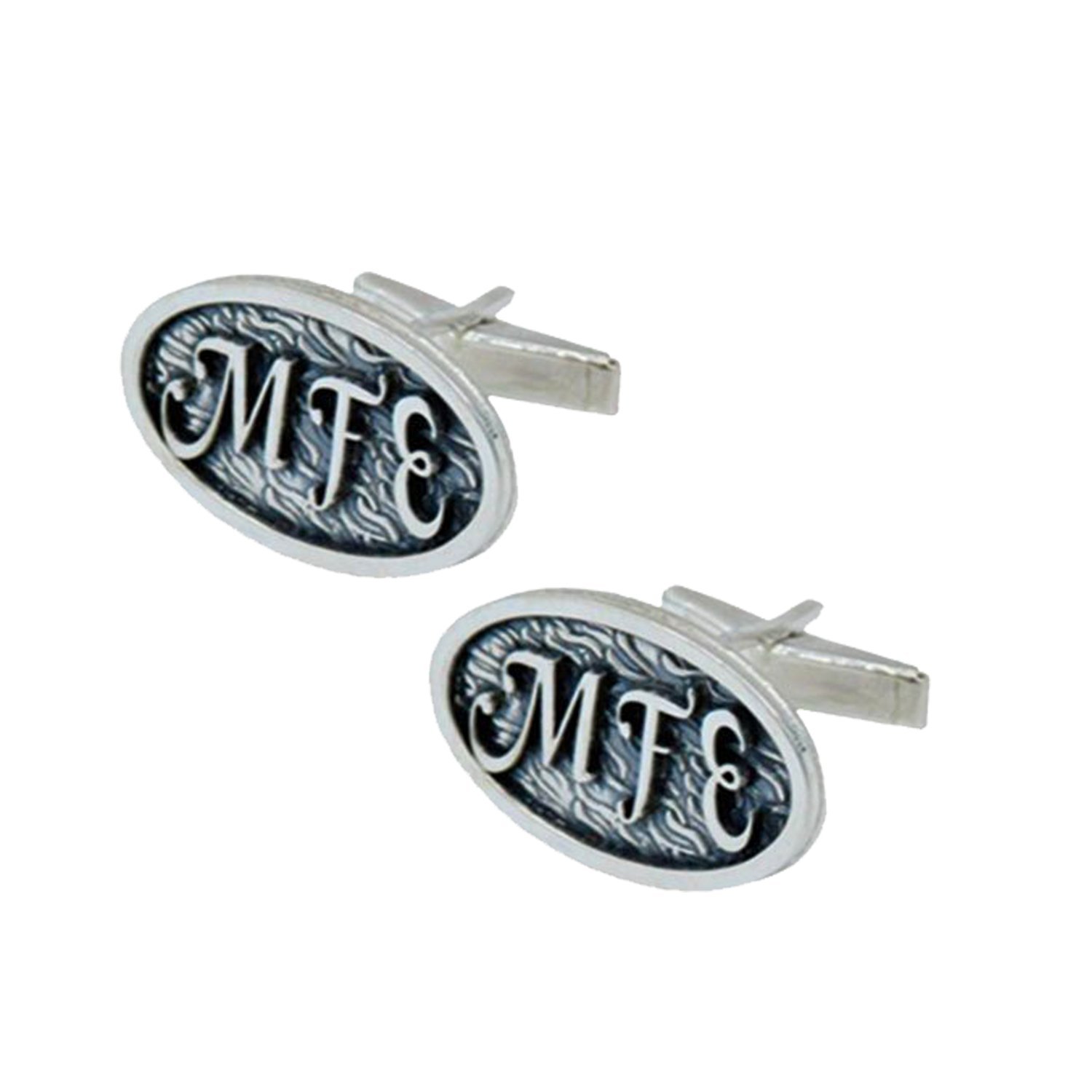 Gümüş Oval Plaka Oymalı Harfli Kol Düğmesi