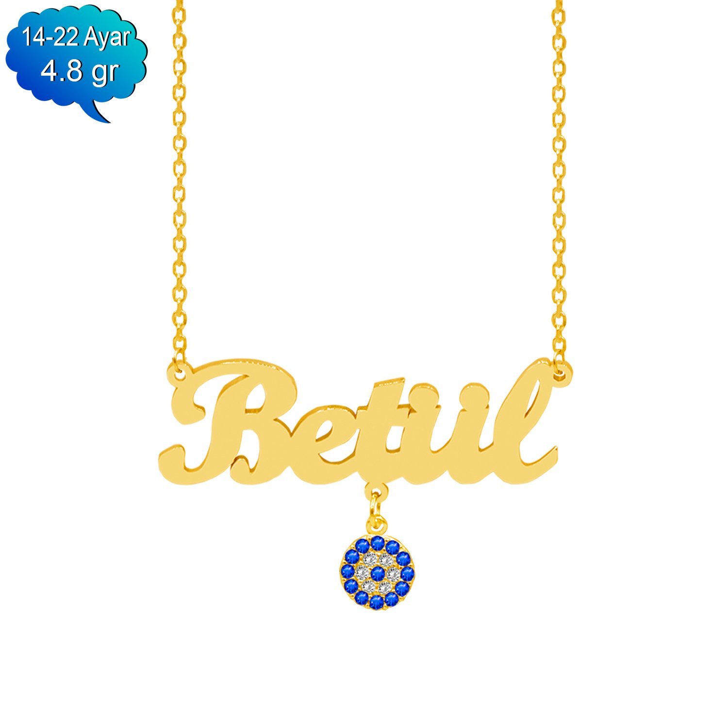 14, 22 Ayar Altın Nazarlık Sallantılı İsimli Kolye