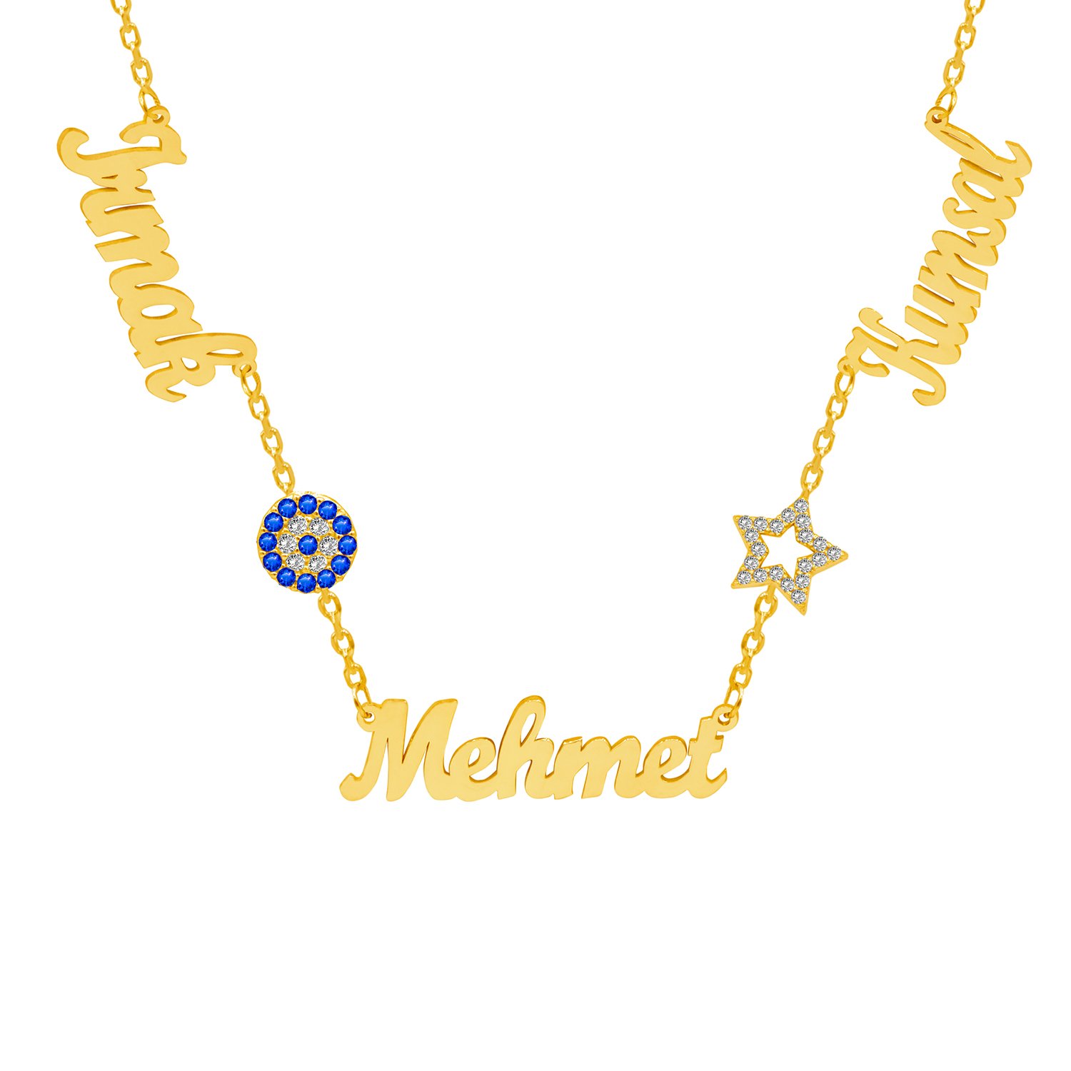 Gümüş Nazarlık Yıldızlı 3 İsimli Kolye