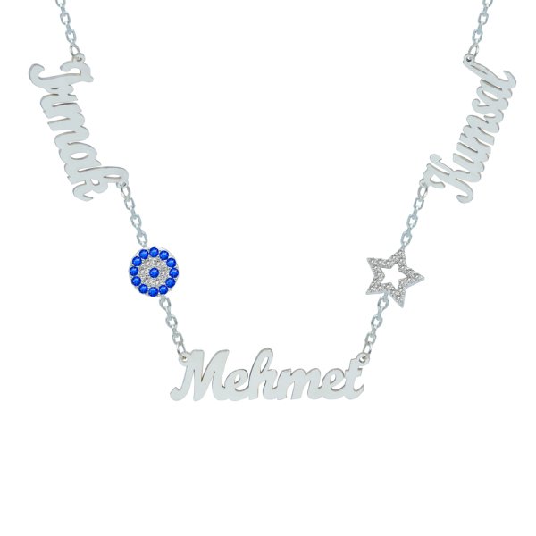 Gümüş Nazarlık Yıldızlı 3 İsimli Kolye