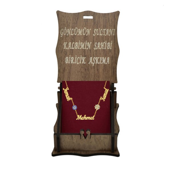 Gümüş Nazarlık Kalpli Yonca 3 İsimli Kolye