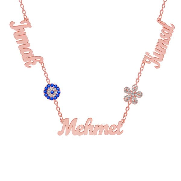 Gümüş Nazarlık Taşlı Papatya 3 İsimli Kolye