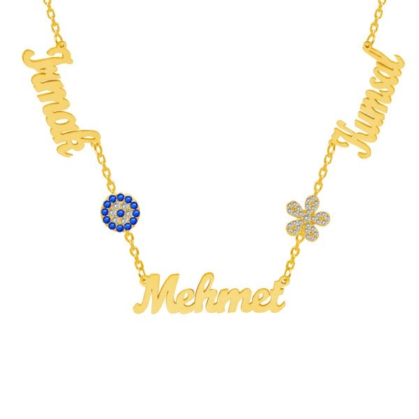 Gümüş Nazarlık Taşlı Papatya 3 İsimli Kolye