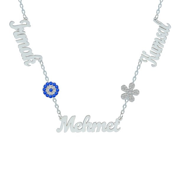 Gümüş Nazarlık Taşlı Papatya 3 İsimli Kolye