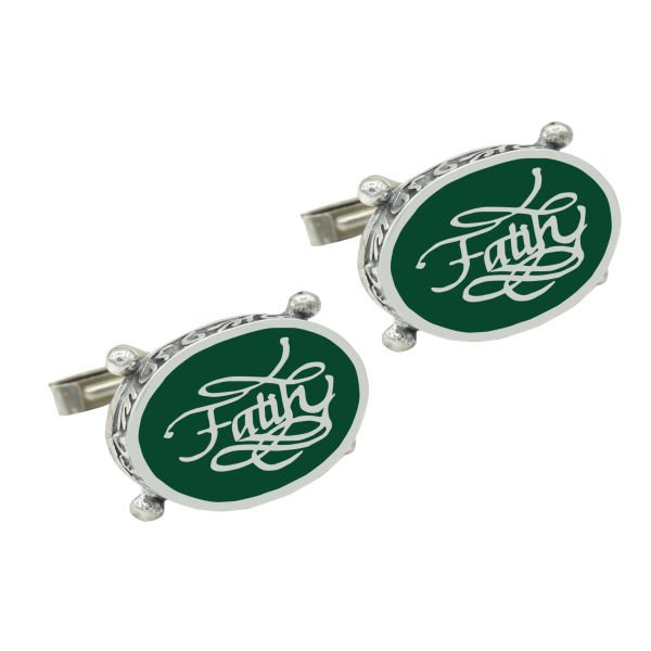 Gümüş Hat Sanatı Yazılı Mineli İsimli Kol Düğmesi