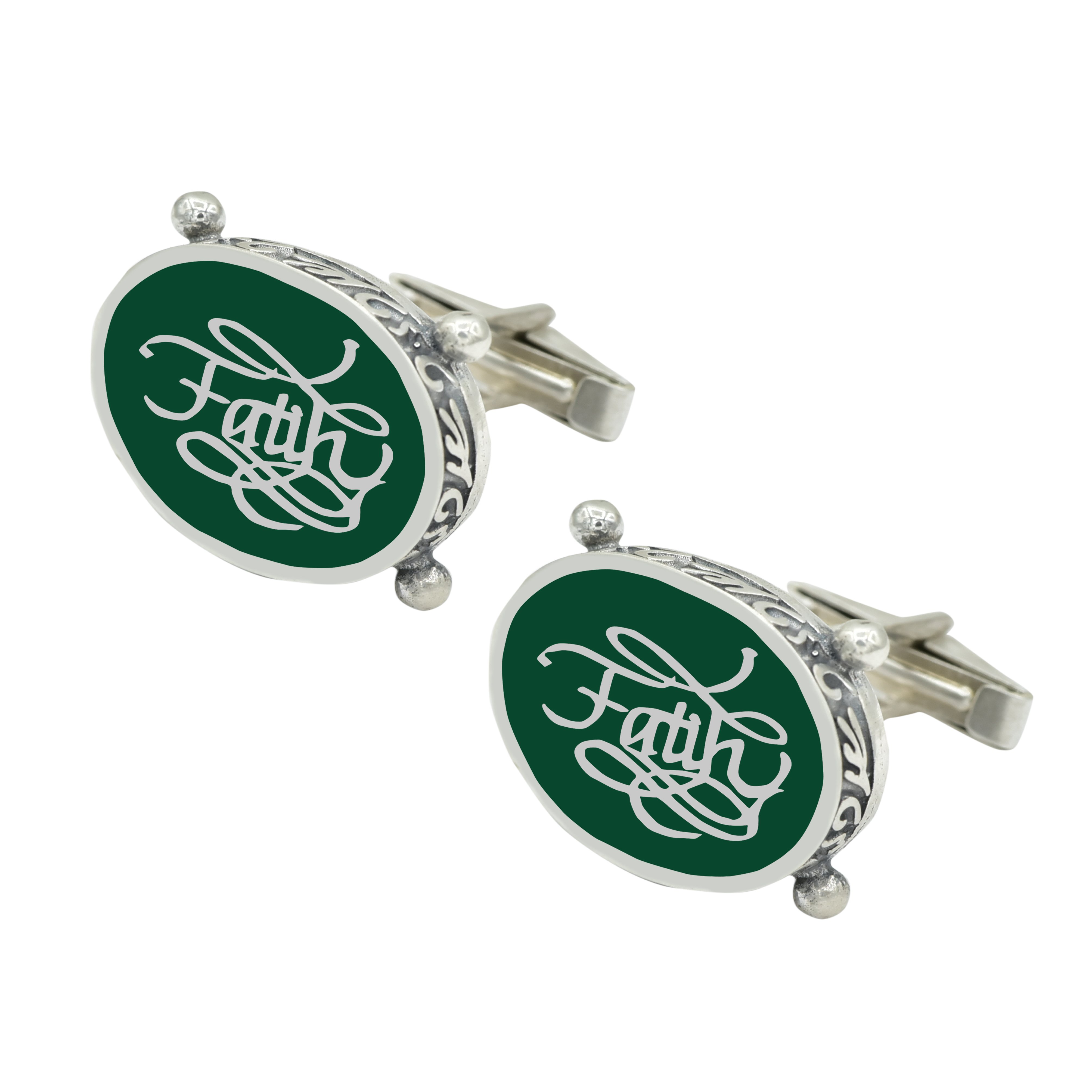 Gümüş Hat Sanatı Yazılı Mineli İsimli Kol Düğmesi