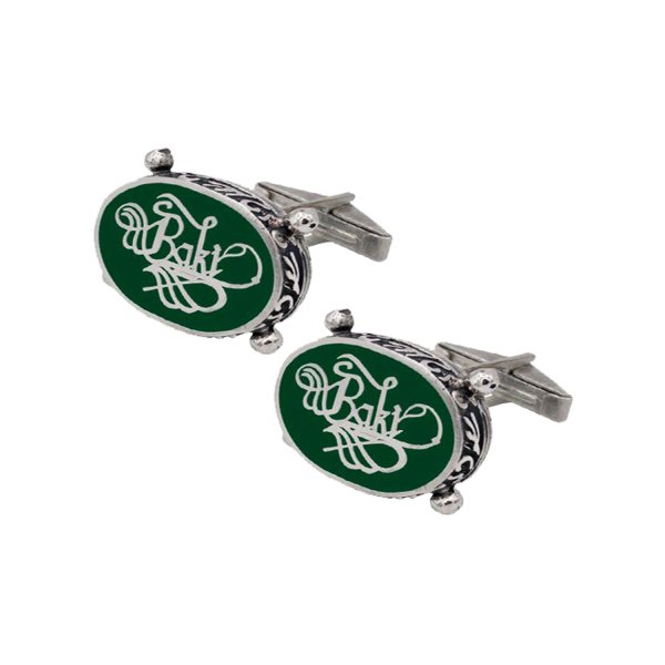 Gümüş Hat Sanatı Yazılı Mineli İsimli Kol Düğmesi