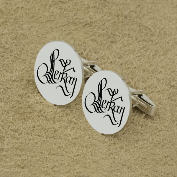 Gümüş Hat Sanatı Tasarımlı İsimli Kol Düğmesi