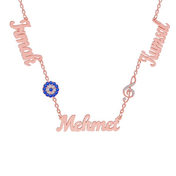 Gümüş Nazarlık Solo Anahtarlı 3 İsimli Kolye