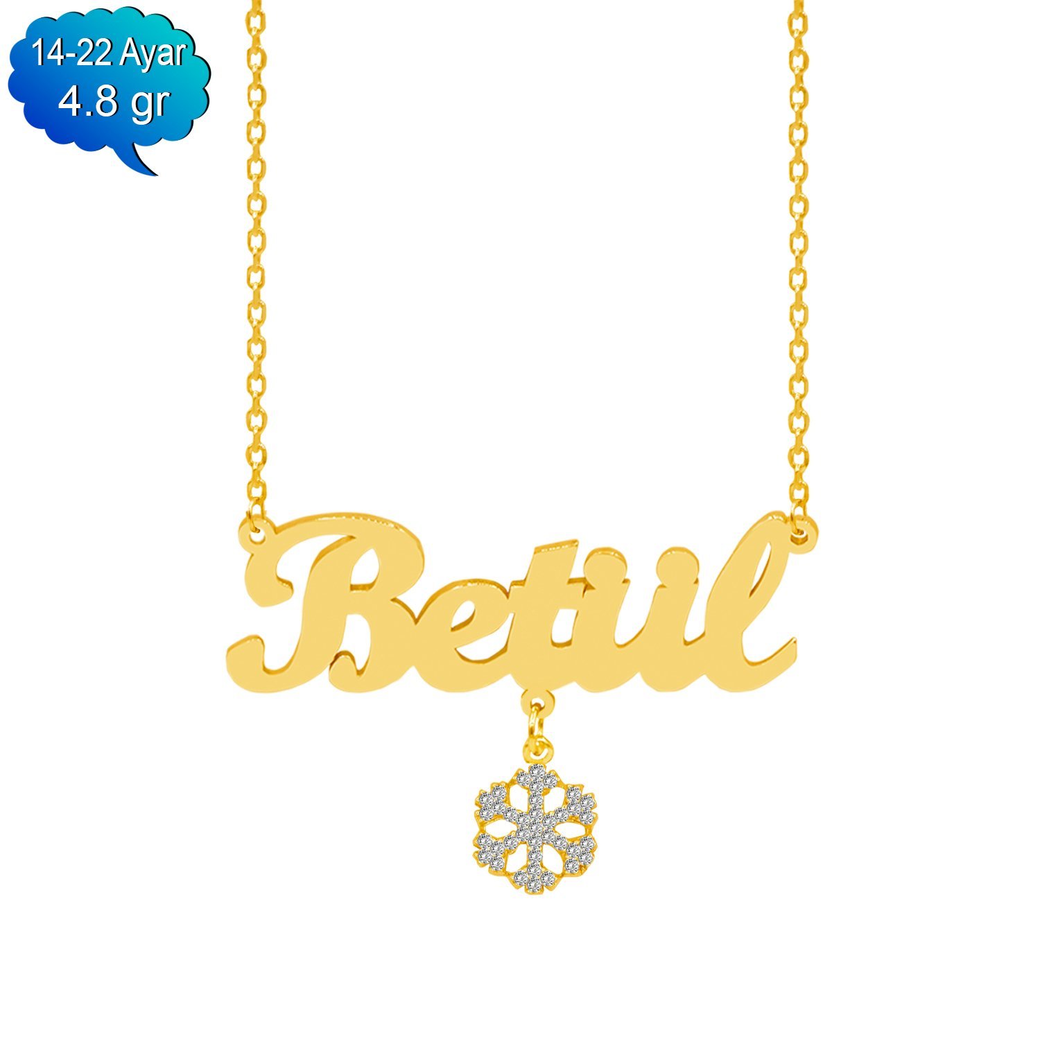 14, 22 Ayar Altın İsimli Kar Tanesi Kolye