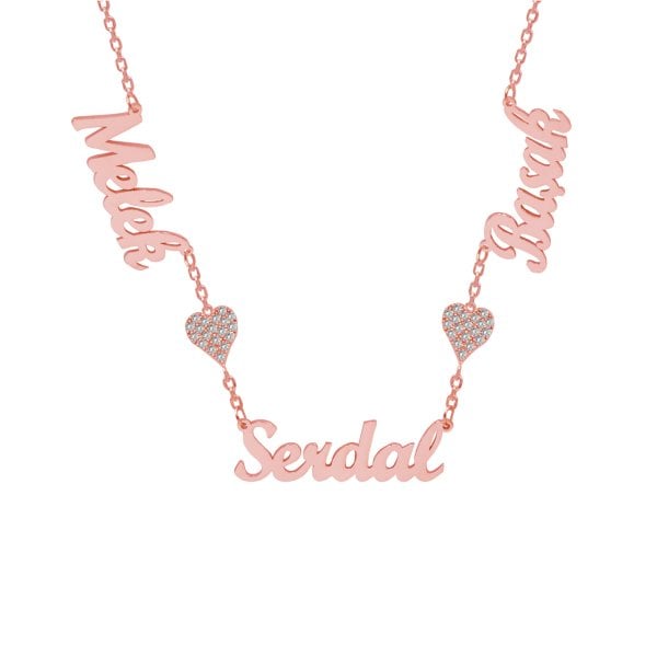 Gümüş Taşlı Kalpli 3 İsimli Aile Kolyesi