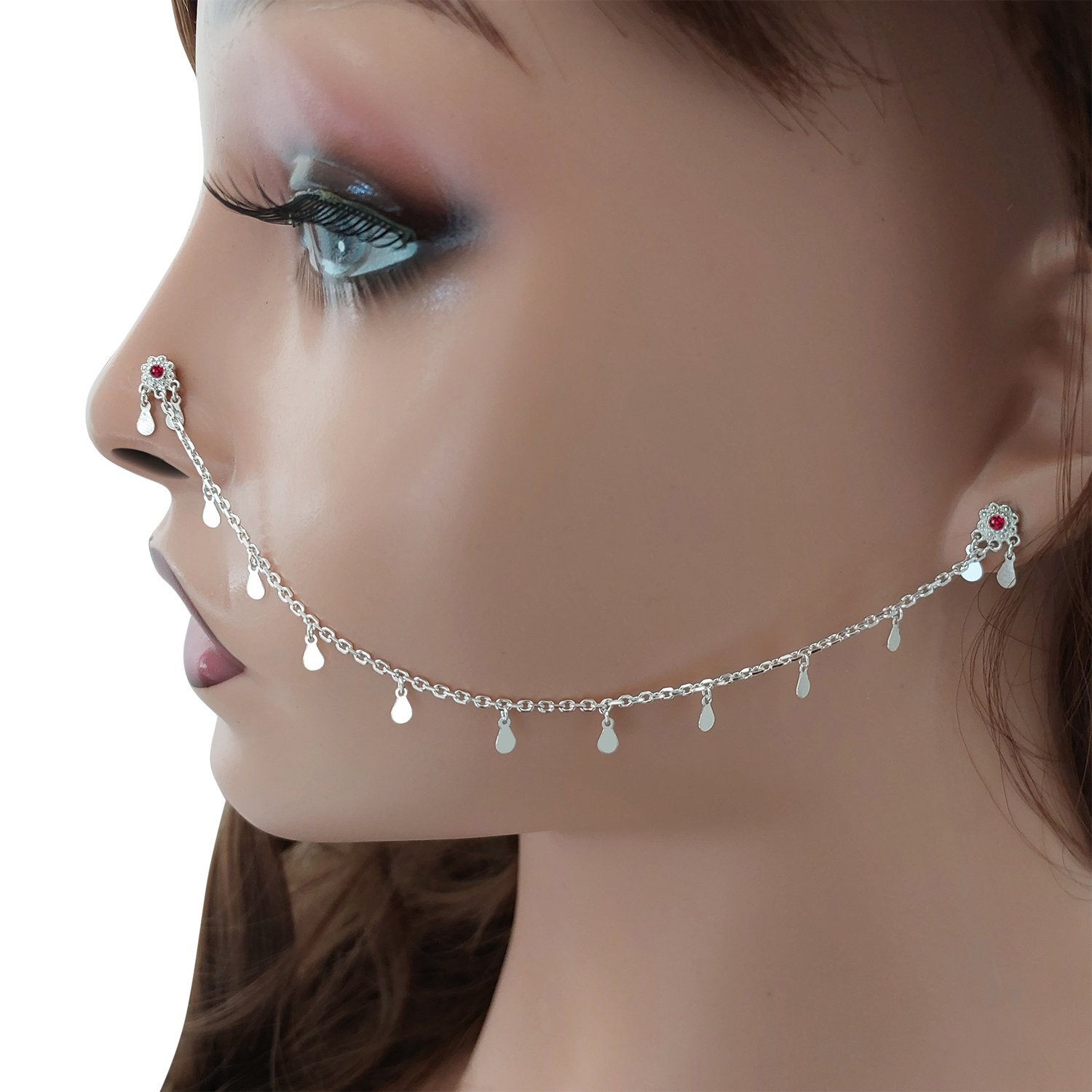 Gümüş Sallantılı Telkari Yöresel Burundan Kulağa Hızma