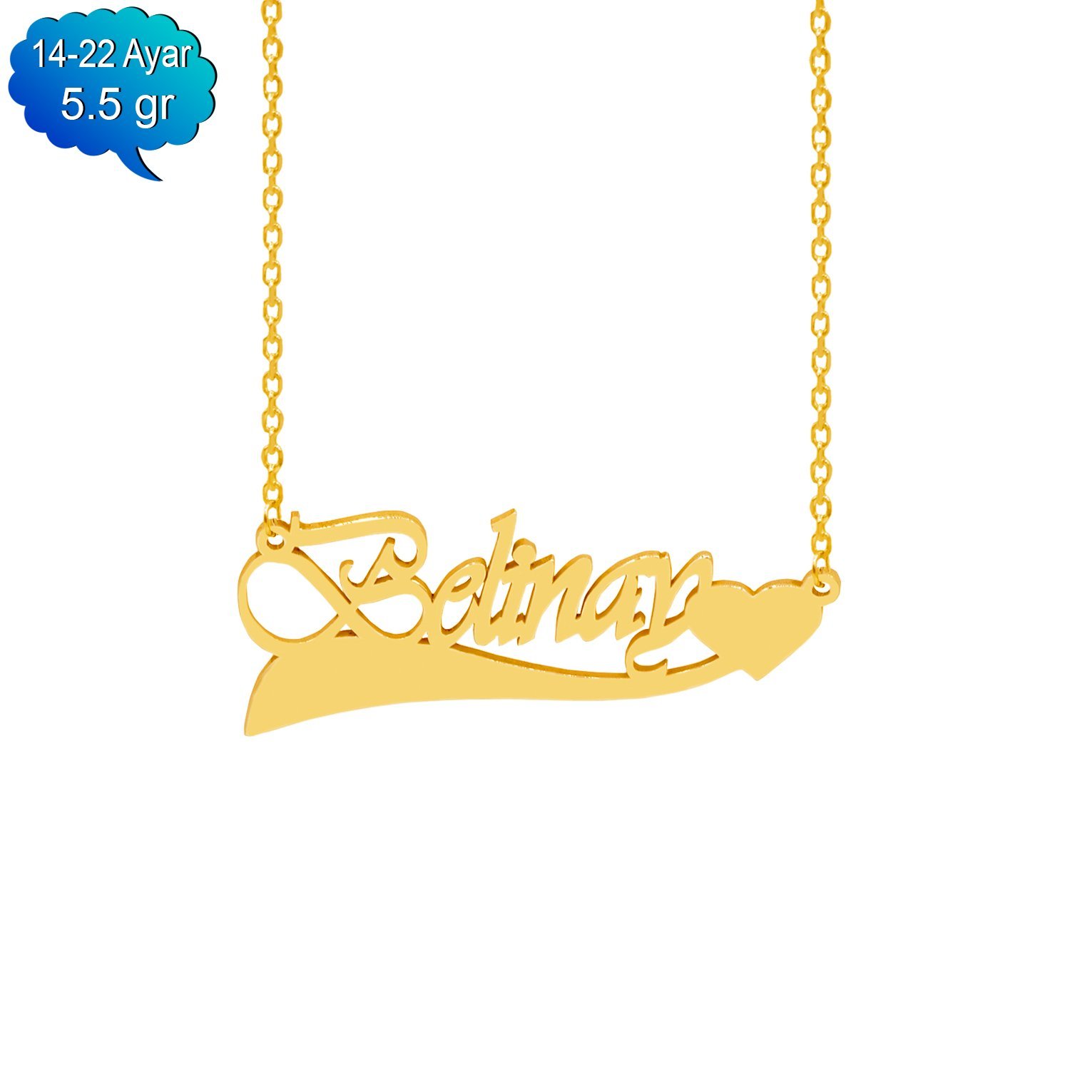 14, 22 Ayar Altın Kalpli İsimli Kolye