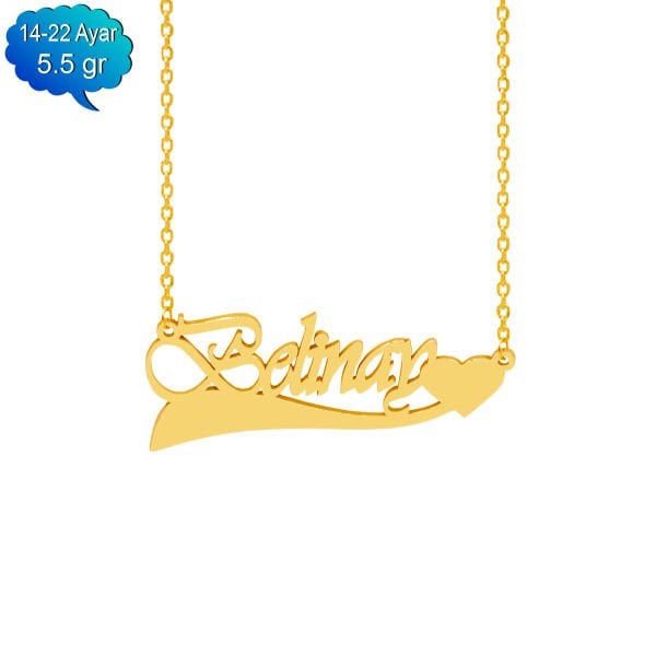 14, 22 Ayar Altın Kalpli İsimli Kolye