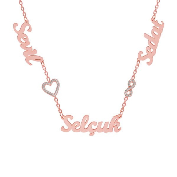 Gümüş Kalpli Sonsuzluk 3 İsimli Aile Kolyesi