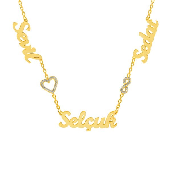 Gümüş Kalpli Sonsuzluk 3 İsimli Aile Kolyesi