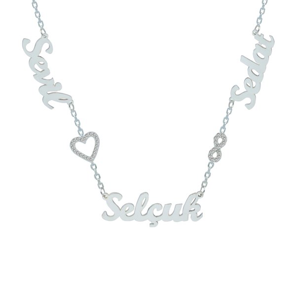 Gümüş Kalpli Sonsuzluk 3 İsimli Aile Kolyesi