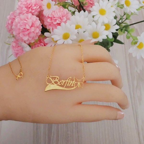 14, 22 Ayar Altın Kelebekli İsimli Kolye