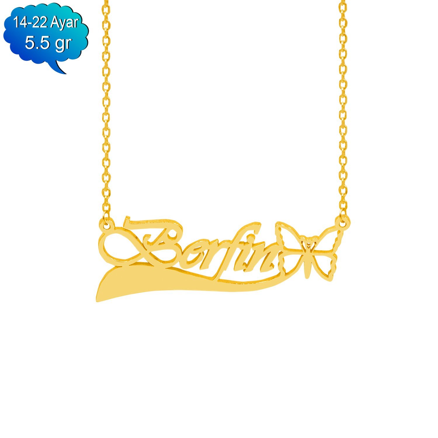 14, 22 Ayar Altın Kelebekli İsimli Kolye