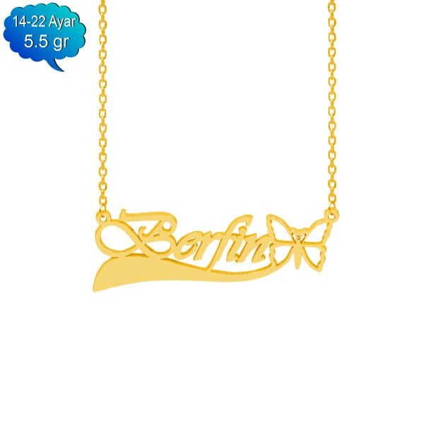 14, 22 Ayar Altın Kelebekli İsimli Kolye