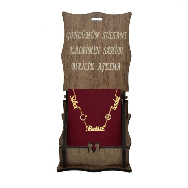 Gümüş Ayyıldız Tuğralı 3 İsimli Aile Kolyesi