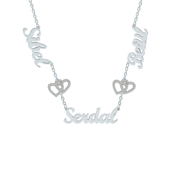 Gümüş Kalpli 3 İsimli Aile Kolyesi