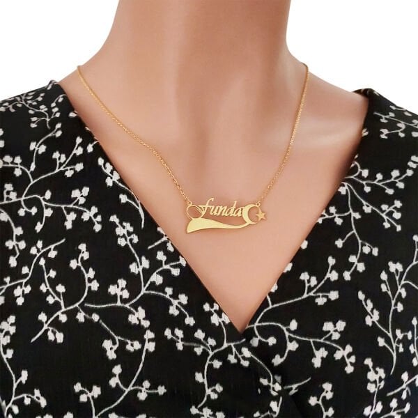 14, 22 Ayar Altın Ay Yıldızlı İsimli Kolye