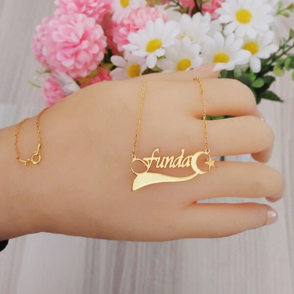 14, 22 Ayar Altın Ay Yıldızlı İsimli Kolye