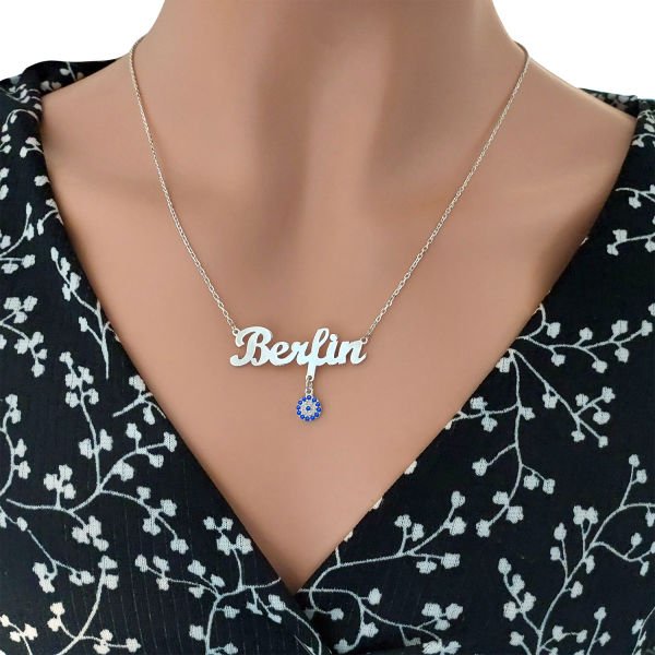 Gümüş Nazar Boncuk Sallantılı İsimli Kolye