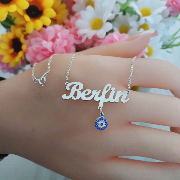 Gümüş Nazar Boncuk Sallantılı İsimli Kolye