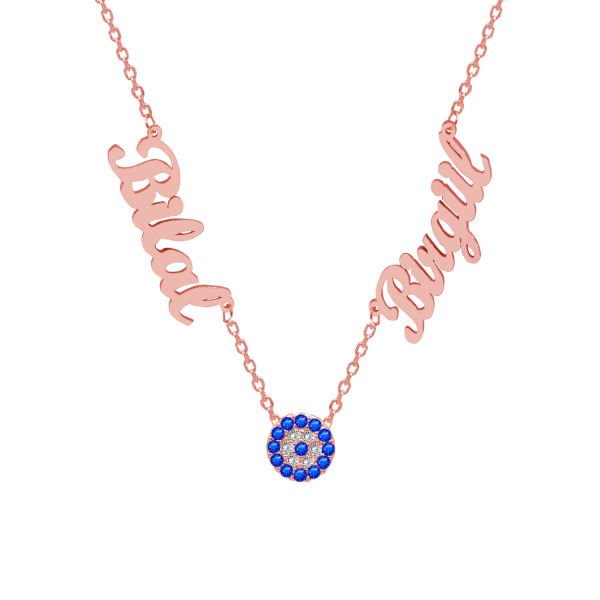 Gümüş Nazarlıklı 2 İsimli Aile Kolyesi