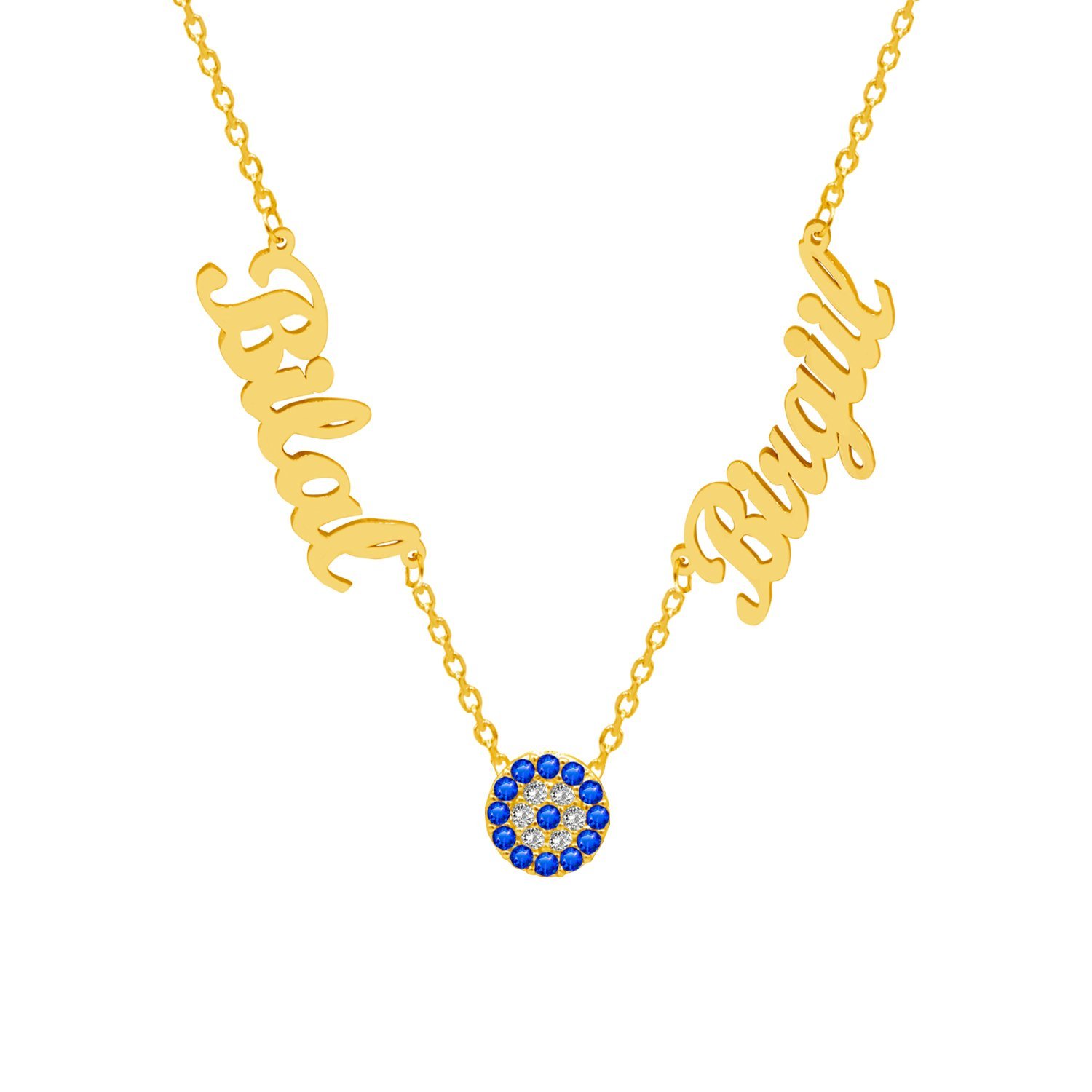 Gümüş Nazarlıklı 2 İsimli Aile Kolyesi