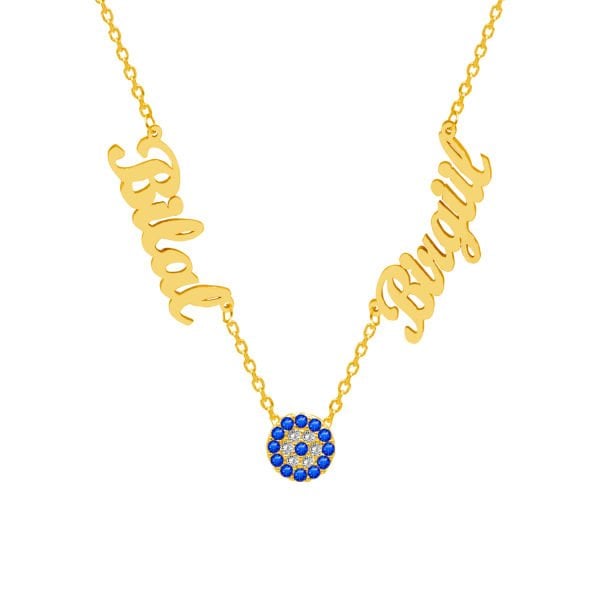 Gümüş Nazarlıklı 2 İsimli Aile Kolyesi