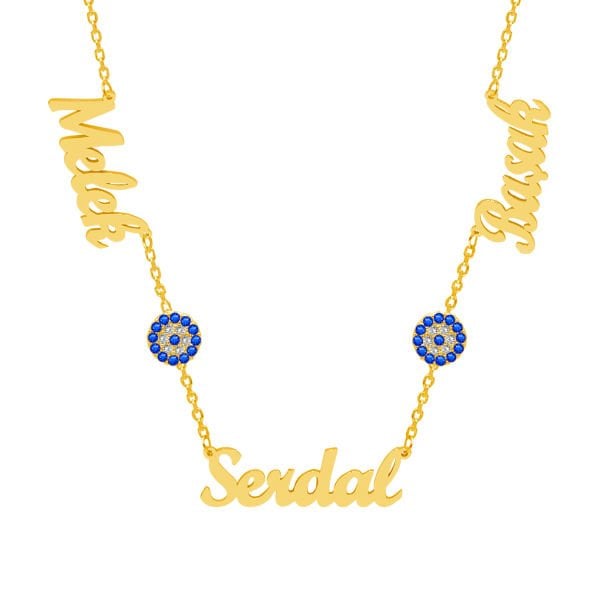 Gümüş Nazar Boncuklu 3 İsimli Aile Kolyesi