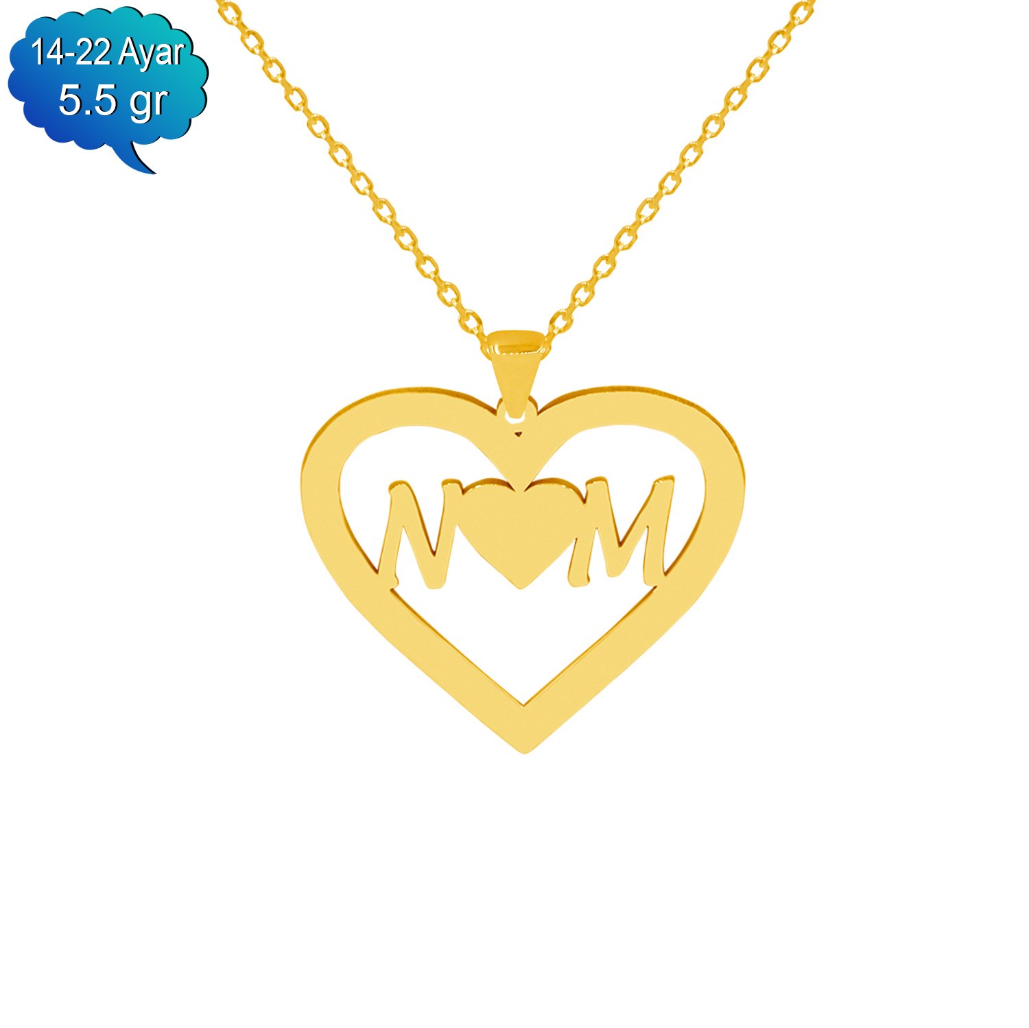 14, 22 Ayar Altın Kalpli Harfli Kolye